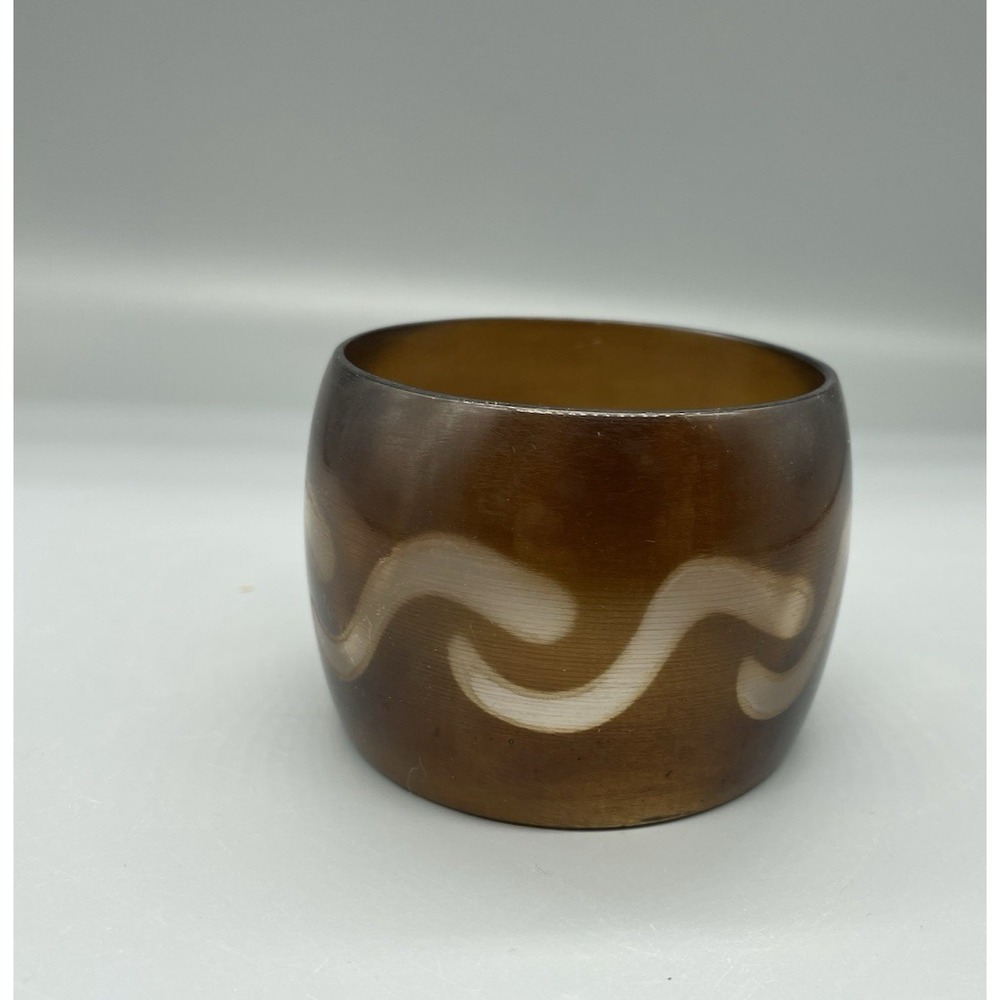 Vintage 70's Big Bangle Bracelet Swirl Design‎ Brown Clear Lucite